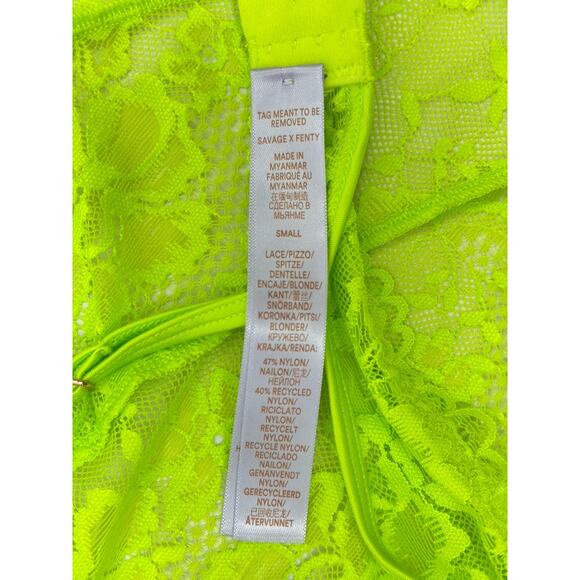 NWT Savage X Fenty Neon Green Floral Lace Teddie Lingerie Coquette Size Small - Picture 8 of 8